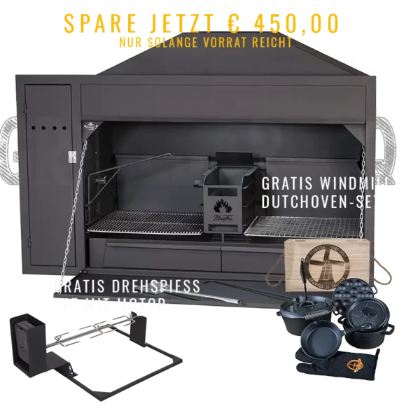 Aktion SpitBraai 1200 mit SpiessSet mit Motor und Windmill Dutchoven Set kostenlos - nur solange der Vorrat reicht